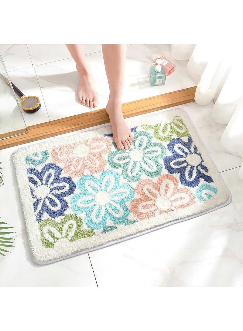 SYOSI Floral Bath Rug, Cute Non-Slip Bathroom Rug, Extra Soft Absorbent Premium Bath Rug, Machine Washable Fluffy Microfiber Floor Mats for Bathroom Tub Sink Shower, 15.7 x 23.6 Inches - Image 1