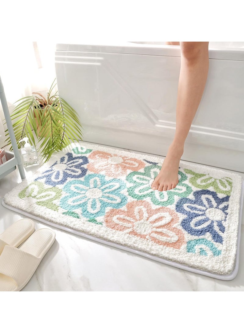 SYOSI Floral Bath Rug, Cute Non-Slip Bathroom Rug, Extra Soft Absorbent Premium Bath Rug, Machine Washable Fluffy Microfiber Floor Mats for Bathroom Tub Sink Shower, 15.7 x 23.6 Inches - Image 3