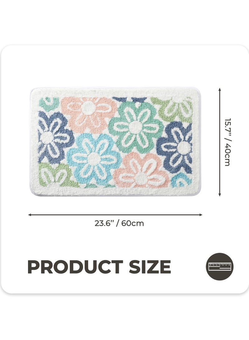 SYOSI Floral Bath Rug, Cute Non-Slip Bathroom Rug, Extra Soft Absorbent Premium Bath Rug, Machine Washable Fluffy Microfiber Floor Mats for Bathroom Tub Sink Shower, 15.7 x 23.6 Inches - Image 2