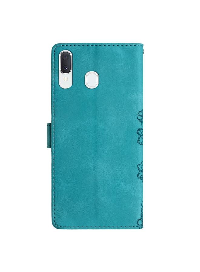 اس-توب جراب لهاتف Samsung Galaxy A20 / A30، جراب هاتف من الجلد المنقوش بنقشة زهور الكرز والفراشة من مادة البولي يوريثان - Image 3