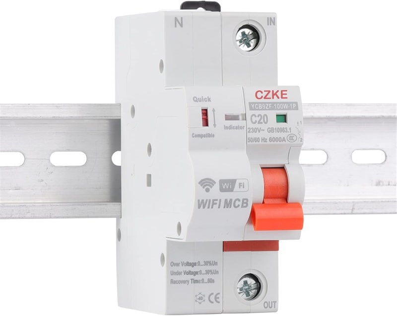 YCB9ZF-100W 1P WiFi قاطع دائرة ذكي مع حماية من الدوائر القصيرة ووظيفة إعادة الإغلاق الذكية المؤقتة، وحدة تحكم عن بعد (اللون: 1P، السعة: 20A) - Image 1