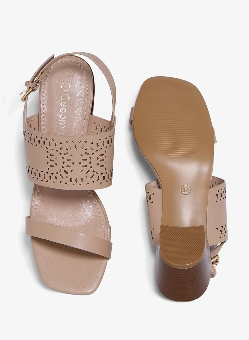 Geoomnii OFF-WHITE Geoomnii Mid Heel Sandals for Women – Comfortable Stylish Heeled Sandals for Office, Party & Daily Wear for Women | Best Price UAE