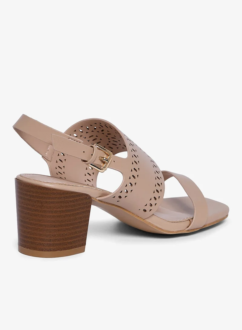 Geoomnii OFF-WHITE Geoomnii Mid Heel Sandals for Women – Comfortable Stylish Heeled Sandals for Office, Party & Daily Wear for Women | Best Price UAE