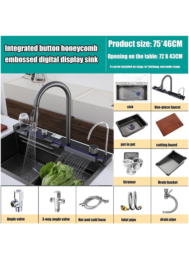 SINDIBAD This smart stainless steel kitchen sink features a sleek black design and a smart workstation, equipped with a digital LED display for enhanced convenience. - Image 2