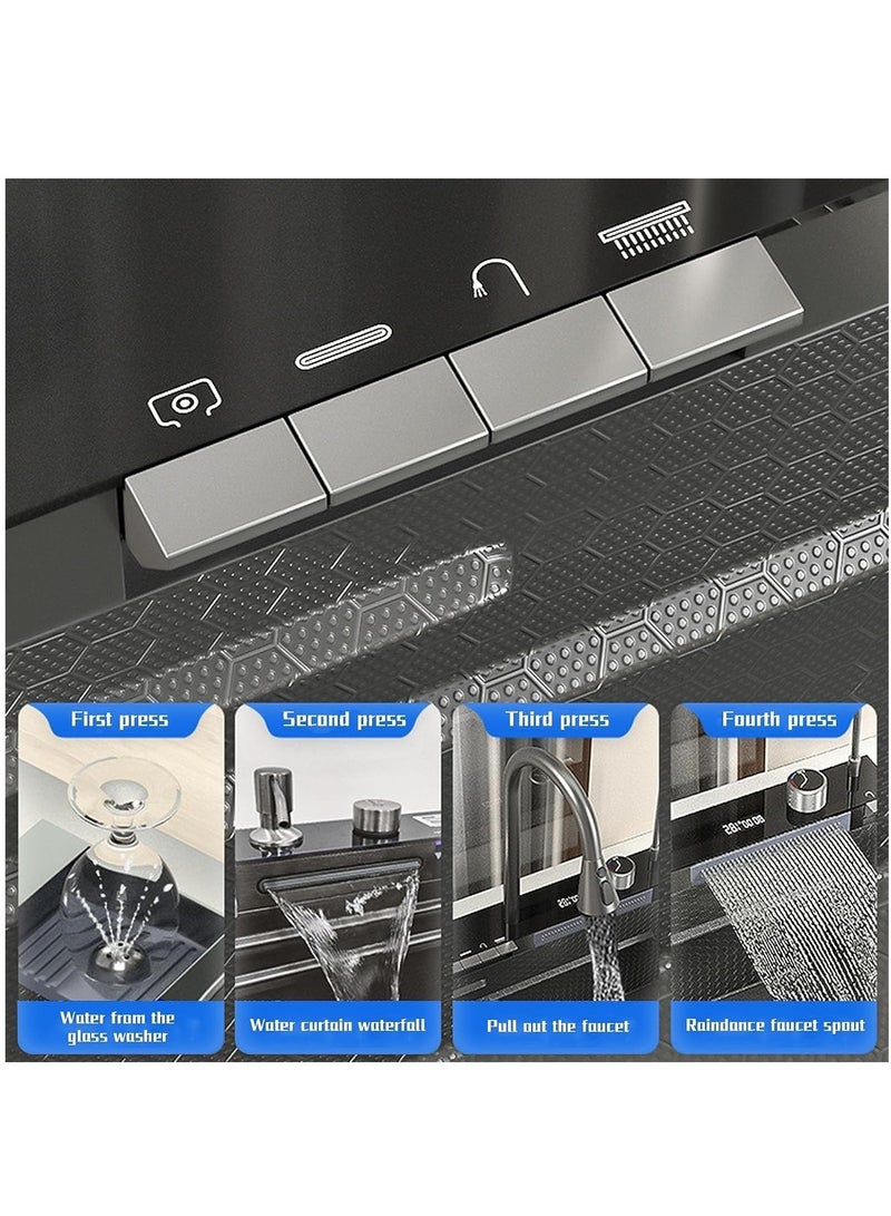 SINDIBAD This smart stainless steel kitchen sink features a sleek black design and a smart workstation, equipped with a digital LED display for enhanced convenience. - Image 3