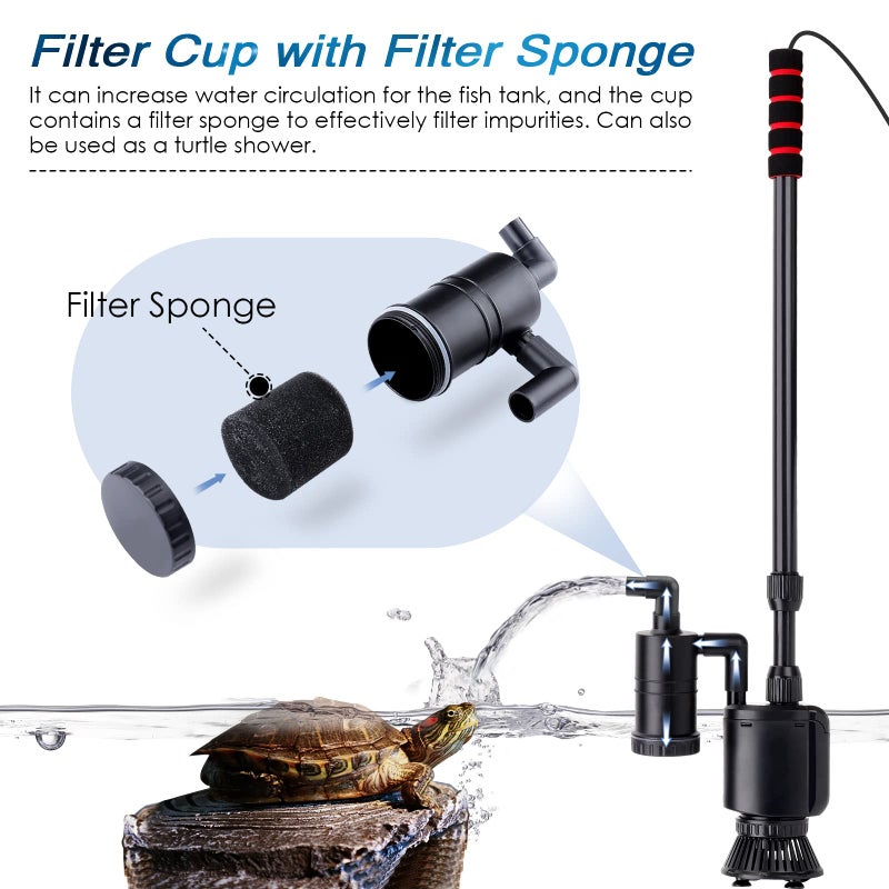 AQQA Electric Aquarium Gravel Cleaner, 6 in 1 Automatic Fish Tank Cleaning Tools Gravel Vacuum for Aquarium, Suitable for Change Water Wash Sand Water Filter and Water Circulation (320GPH, 20W) - Image 4