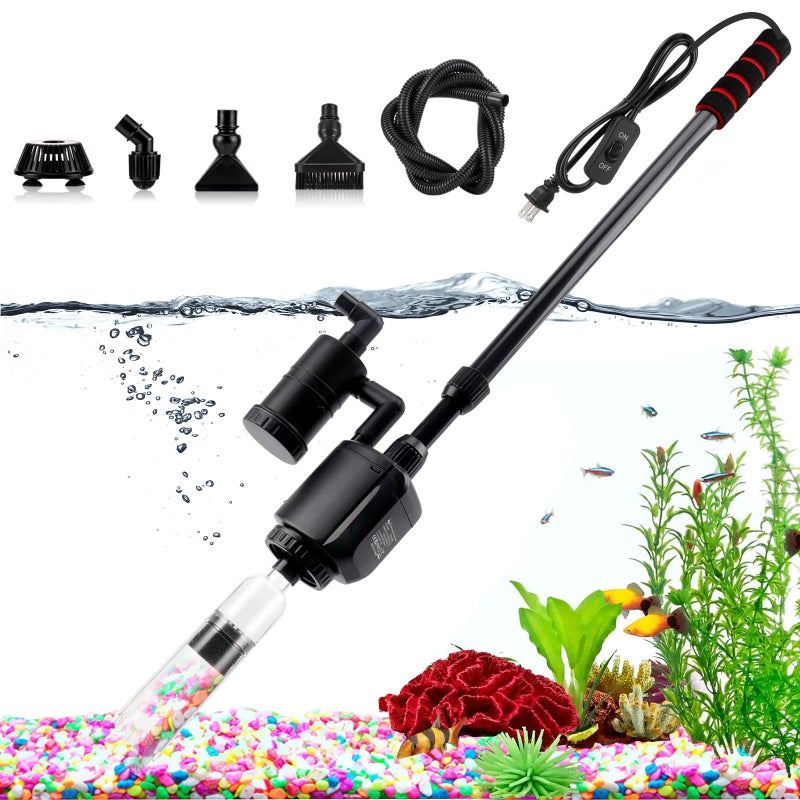 AQQA Electric Aquarium Gravel Cleaner, 6 in 1 Automatic Fish Tank Cleaning Tools Gravel Vacuum for Aquarium, Suitable for Change Water Wash Sand Water Filter and Water Circulation (320GPH, 20W) - Image 1