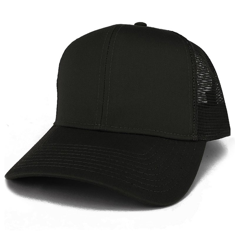 Armycrew XXL Oversize High Crown Adjustable Plain Mesh Back Trucker Baseball Cap - BLACK - Image 1