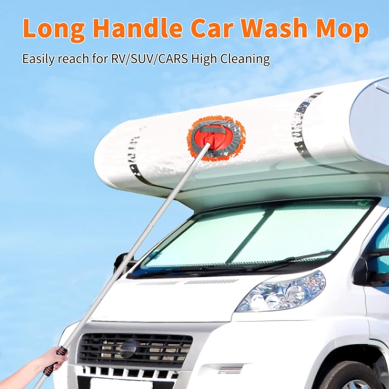 Wontolf 62'' Car Wash Brush with Long Handle, Scratch-Free Soft Bristles Sturdy Car Wash Mop, Complete Cleaning Brush Kit Wash Mitt Towel Windshield Squeegee Wheel Tire Brush for Car Truck RV Orange Global flexible assemble picks - Image 2
