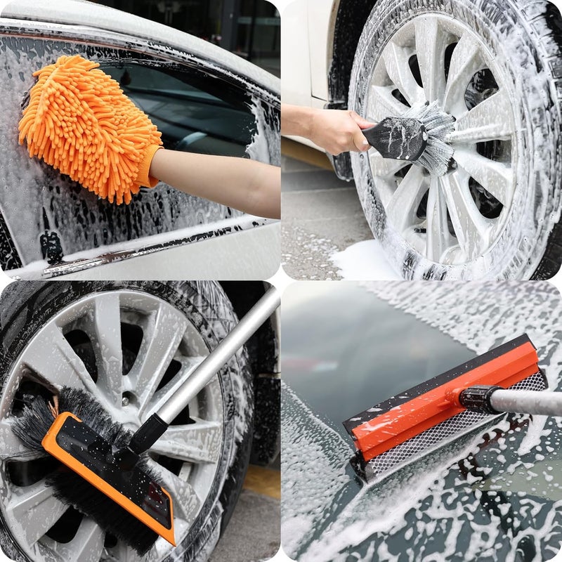 Wontolf 62'' Car Wash Brush with Long Handle, Scratch-Free Soft Bristles Sturdy Car Wash Mop, Complete Cleaning Brush Kit Wash Mitt Towel Windshield Squeegee Wheel Tire Brush for Car Truck RV Orange Global flexible assemble picks - Image 4