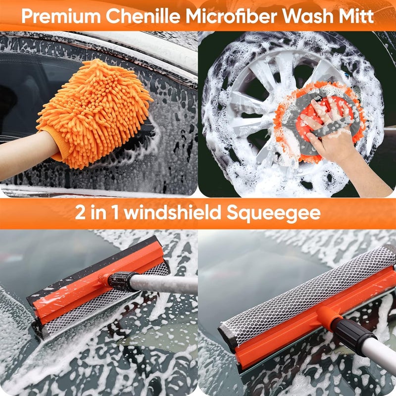 Wontolf 62'' Car Wash Brush with Long Handle, Scratch-Free Soft Bristles Sturdy Car Wash Mop, Complete Cleaning Brush Kit Wash Mitt Towel Windshield Squeegee Wheel Tire Brush for Car Truck RV Orange Global flexible assemble picks - Image 5
