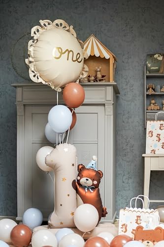 PartyDeco بالون عيد الميلاد الأول مع دب تيدي من PartyDeco 32x28 بوصة بالون فويل رقم واحد لاحتياجات عيد ميلاد الطفل الأول 1 سنة ديكور حفلة رقم 1 بألوان باستيل - Image 5