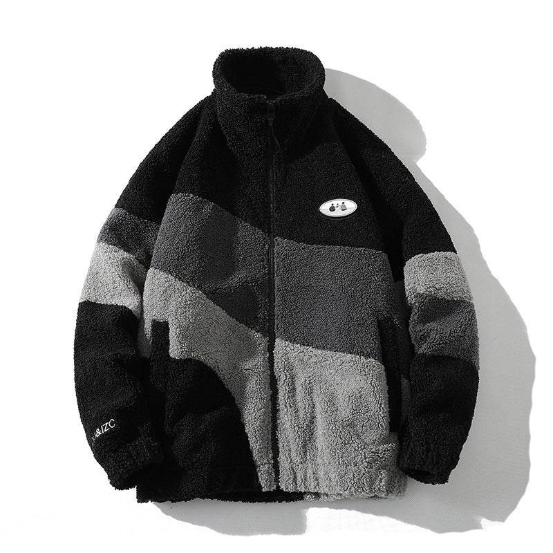 Autumn/Winter New Mens Lamb Wool Jacket Fashionable Jumper Trendy Couple Sheep Fleece Jacket Sheep Fleece Top For Men Gray  - Image 2