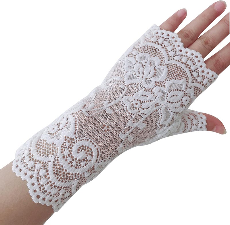 monochef Women Short Lace Gloves Sunblock Fingerless Bridal Wrist Gloves Opera Evening Wedding Tea Party Prom Cosplay 1920s - Image 3