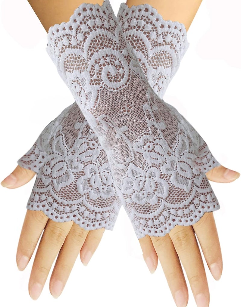 monochef Women Short Lace Gloves Sunblock Fingerless Bridal Wrist Gloves Opera Evening Wedding Tea Party Prom Cosplay 1920s - Image 1