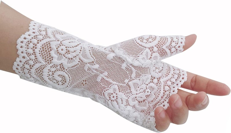 monochef Women Short Lace Gloves Sunblock Fingerless Bridal Wrist Gloves Opera Evening Wedding Tea Party Prom Cosplay 1920s - Image 5