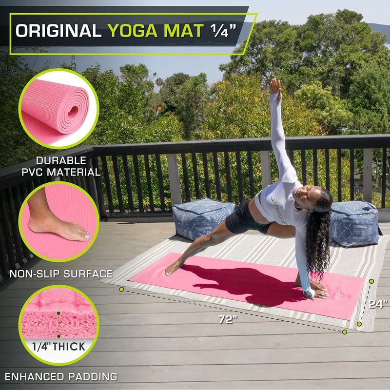 ProSourceFit Original Yoga Exercise Mat ¼” (6mm) Thick for Comfort and Stability with Carrying Straps, Non Slip –Multiple Colors - Image 2
