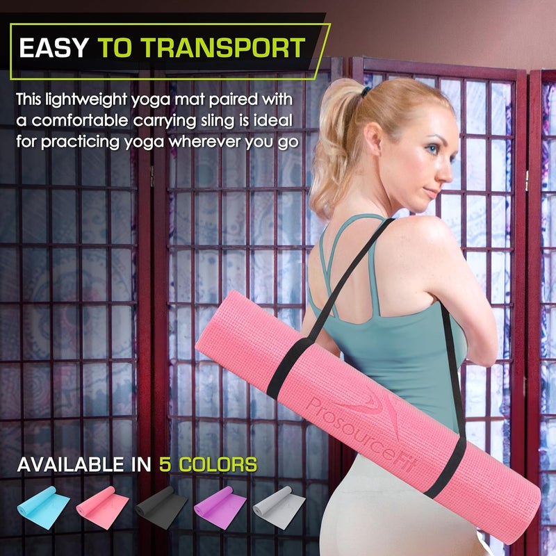 ProSourceFit Original Yoga Exercise Mat ¼” (6mm) Thick for Comfort and Stability with Carrying Straps, Non Slip –Multiple Colors - Image 4