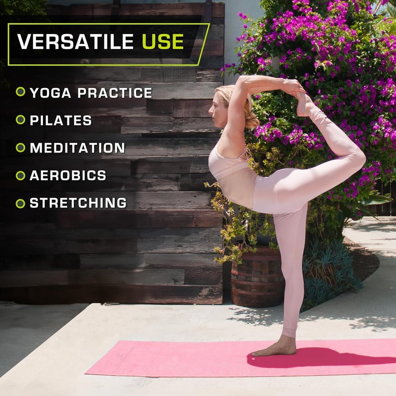 ProSourceFit Original Yoga Exercise Mat ¼” (6mm) Thick for Comfort and Stability with Carrying Straps, Non Slip –Multiple Colors - Image 5