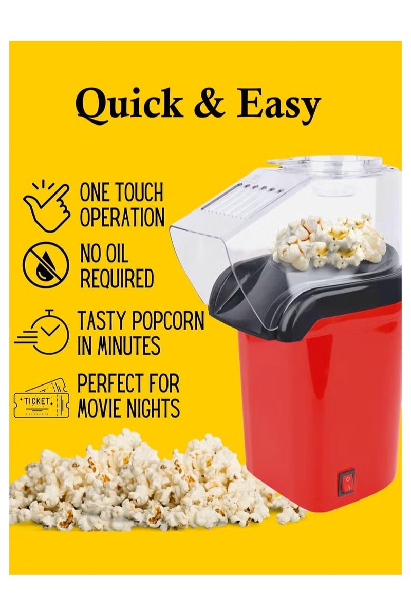 هالامين آلة صنع الفشار بالهواء الساخن 1200 واط، آلة فشار سريعة لإعداد طعام صحي في 2-3 دقائق، آلة فشار صغيرة سريعة وسهلة الاستخدام باللون الأحمر - Image 2