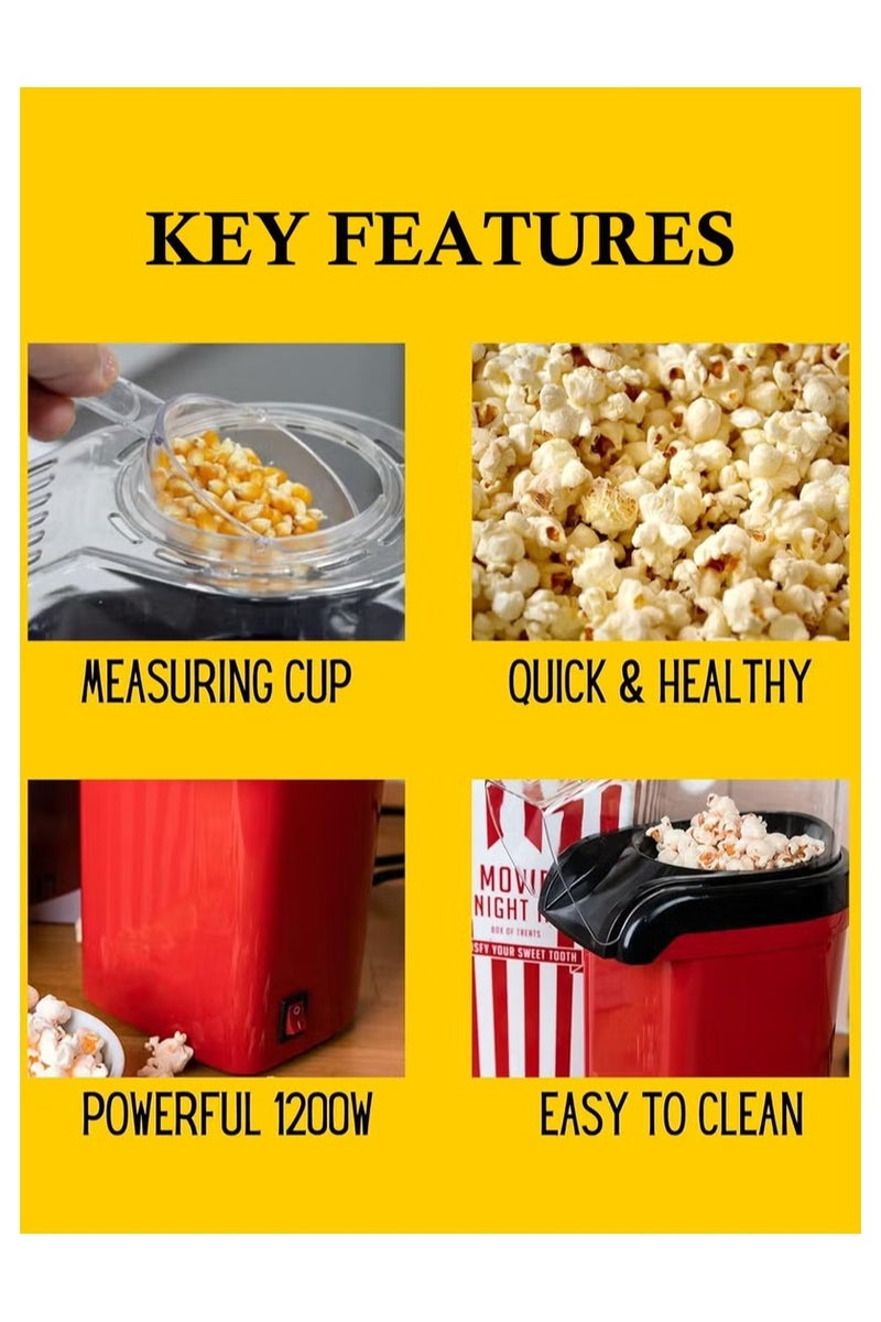 هالامين آلة صنع الفشار بالهواء الساخن 1200 واط، آلة فشار سريعة لإعداد طعام صحي في 2-3 دقائق، آلة فشار صغيرة سريعة وسهلة الاستخدام باللون الأحمر - Image 3