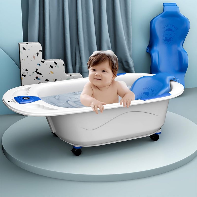 StarAndDaisy Baby Bath Tub for 0 to 5 Years/Bath Tub for Kids 0-3 Years/Infants Bathtub with Temperature Censor & Baby Bath Seat/Sling, Antislip Baby Bath Tub with Bath Chair (Blue) - Image 1
