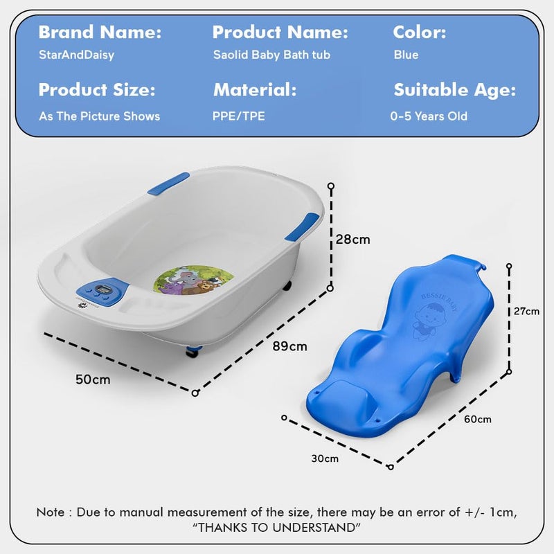 StarAndDaisy Baby Bath Tub for 0 to 5 Years/Bath Tub for Kids 0-3 Years/Infants Bathtub with Temperature Censor & Baby Bath Seat/Sling, Antislip Baby Bath Tub with Bath Chair (Blue) - Image 5