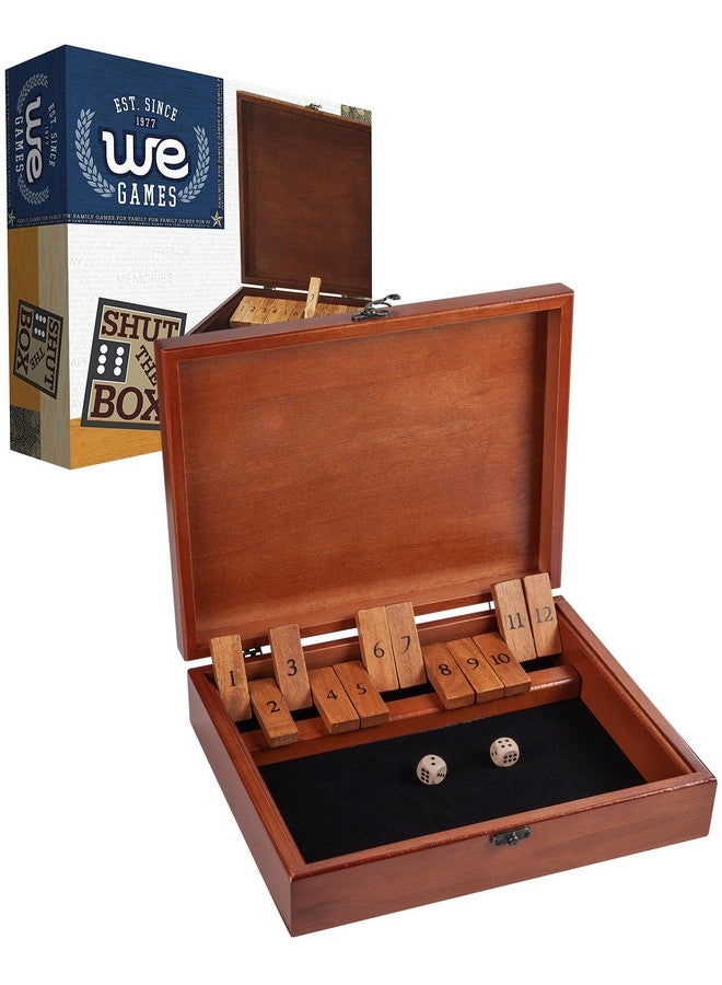 WE Games Shut The Box Game with 12 Numbers in an Old World Styled Wood Box with a Lid and a Brass Latch - Image 1