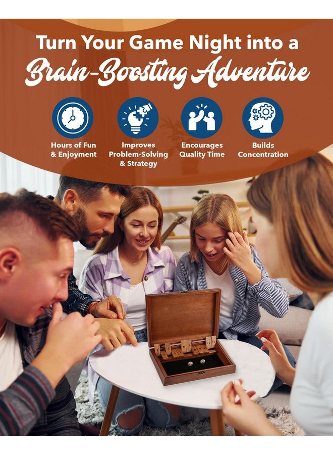 WE Games Shut The Box Game with 12 Numbers in an Old World Styled Wood Box with a Lid and a Brass Latch - Image 5