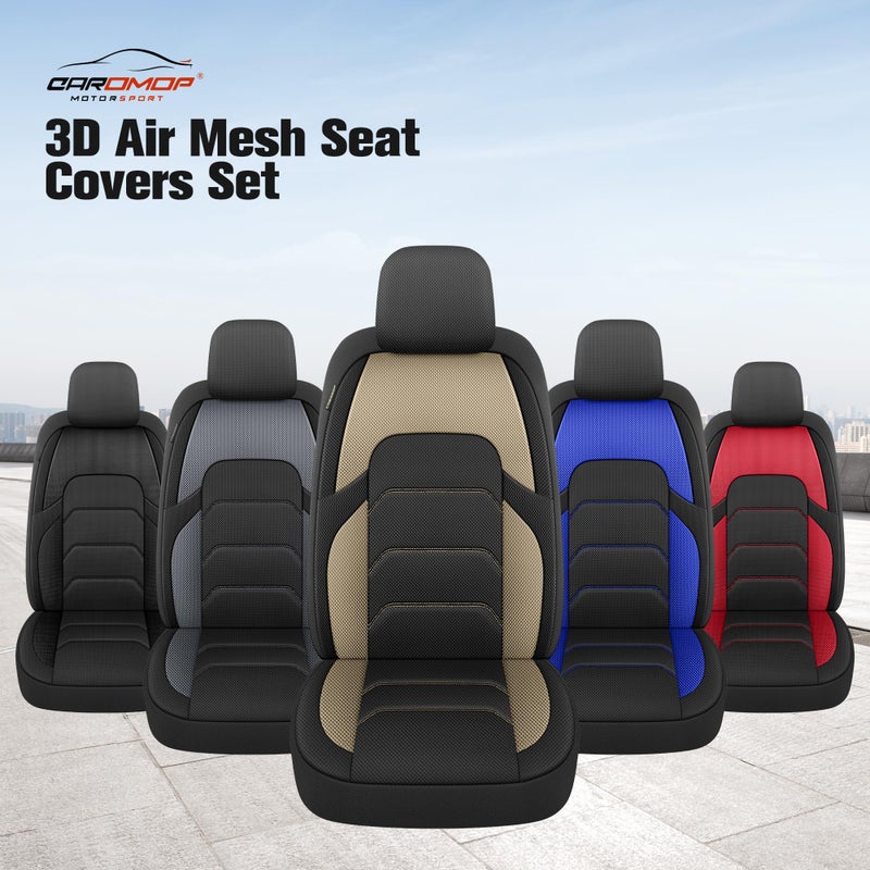 CAROMOP 3D Air Mesh Car Seat Covers Full Set,Breathable Seat Covers for Cars,Split Bench Compatible,Universal Fit for SUV,Vans,sedans, Trucks, Automotive Interior Covers(5-Seat Black/Beige) - Image 5