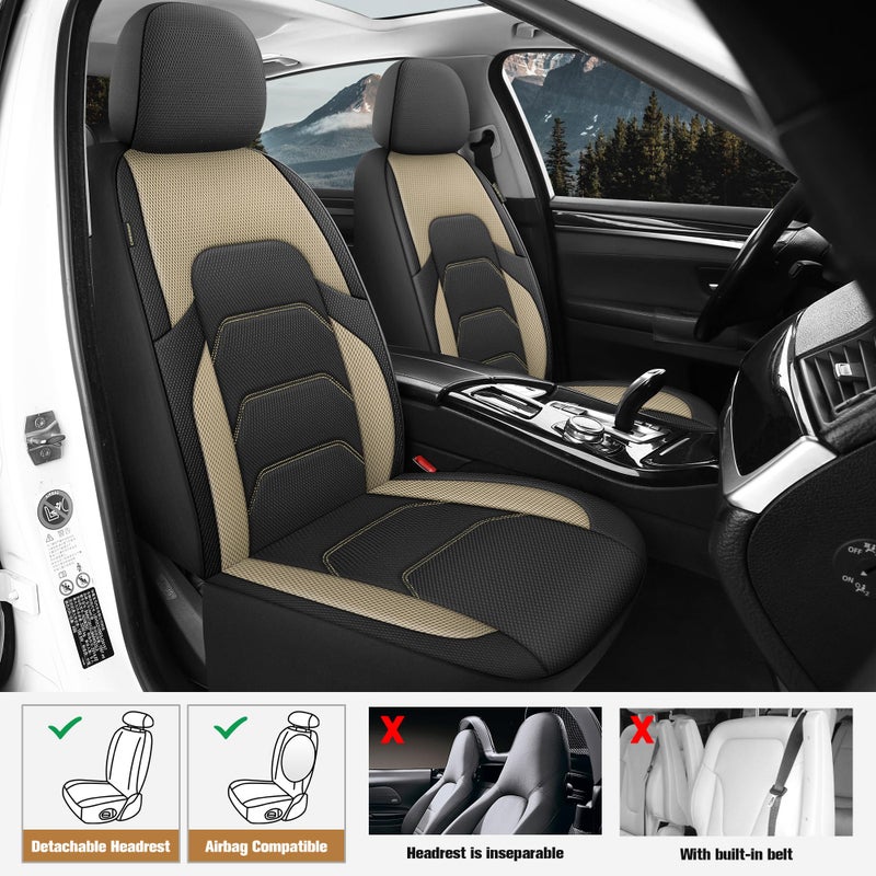 CAROMOP 3D Air Mesh Car Seat Covers Full Set,Breathable Seat Covers for Cars,Split Bench Compatible,Universal Fit for SUV,Vans,sedans, Trucks, Automotive Interior Covers(5-Seat Black/Beige) - Image 2