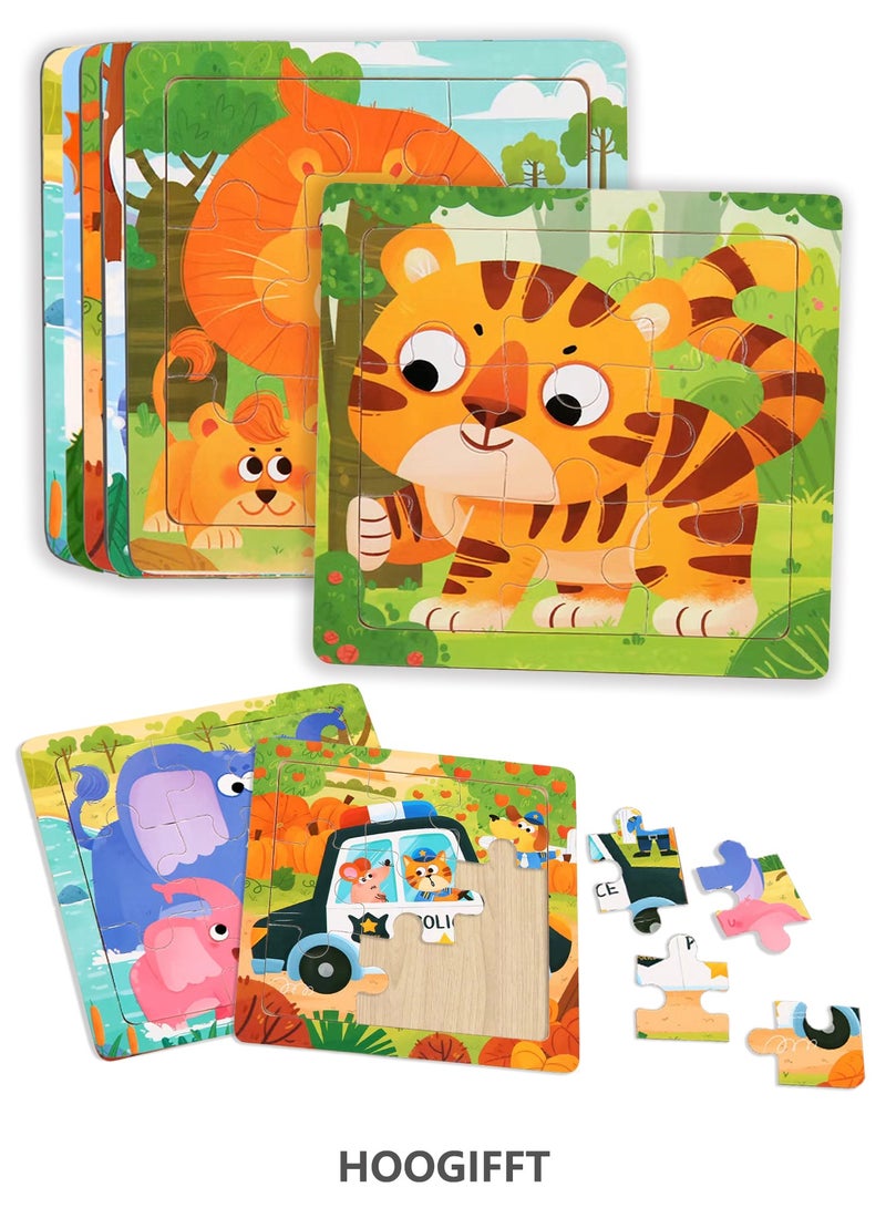 HOOGIFFT 6 Piece Preschool Educational and Learning Animal Jigsaw Puzzle Toy Gift Set Toddler Puzzles Party Favors for Girls and Boys(Portable Travel Puzzles) - Image 1