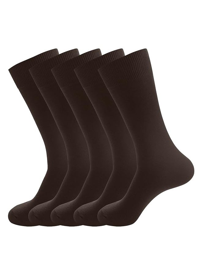 DUNISO 5 pcs of Men's Long Socks, Formal Socks, Business Soft Breathable Sports Long Casual Socks (Coffee)  - Image 1