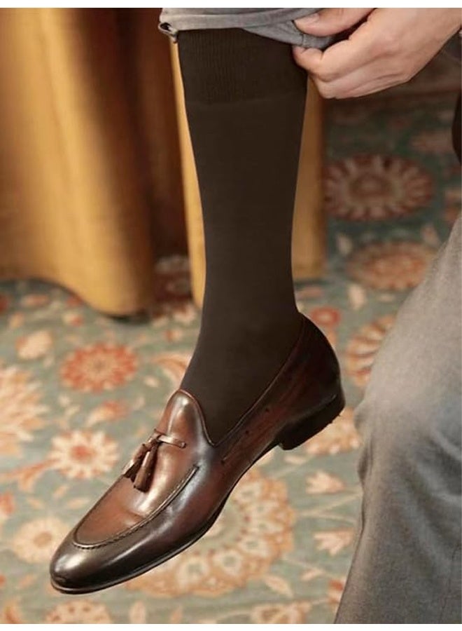 DUNISO 5 pcs of Men's Long Socks, Formal Socks, Business Soft Breathable Sports Long Casual Socks (Coffee)  - Image 4