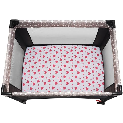 GUNTAIL Pack and Play Sheets Fitted, 2 Pack Pack n Play Sheets for Graco Pack n Play Mattress, Unisex Playard Sheets for Boys Girls (Love & Pink, 38 X 26 Inch) - Image 2