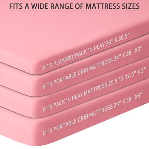 GUNTAIL Pack and Play Sheets Fitted, 2 Pack Pack n Play Sheets for Graco Pack n Play Mattress, Unisex Playard Sheets for Boys Girls (Love & Pink, 38 X 26 Inch) - Image 3