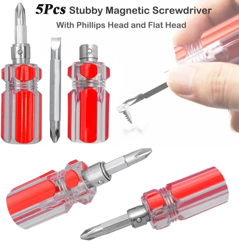 Eyech 5 Pcs Stubby Magnetic Screwdriver with Phillips Head and Flat Head 2in1 CrossHead Flathead Interchangeable Bit Tool for Dismantle and Repair - Image 4