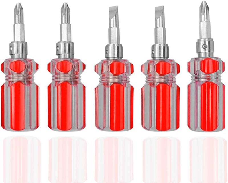 Eyech 5 Pcs Stubby Magnetic Screwdriver with Phillips Head and Flat Head 2in1 CrossHead Flathead Interchangeable Bit Tool for Dismantle and Repair - Image 1