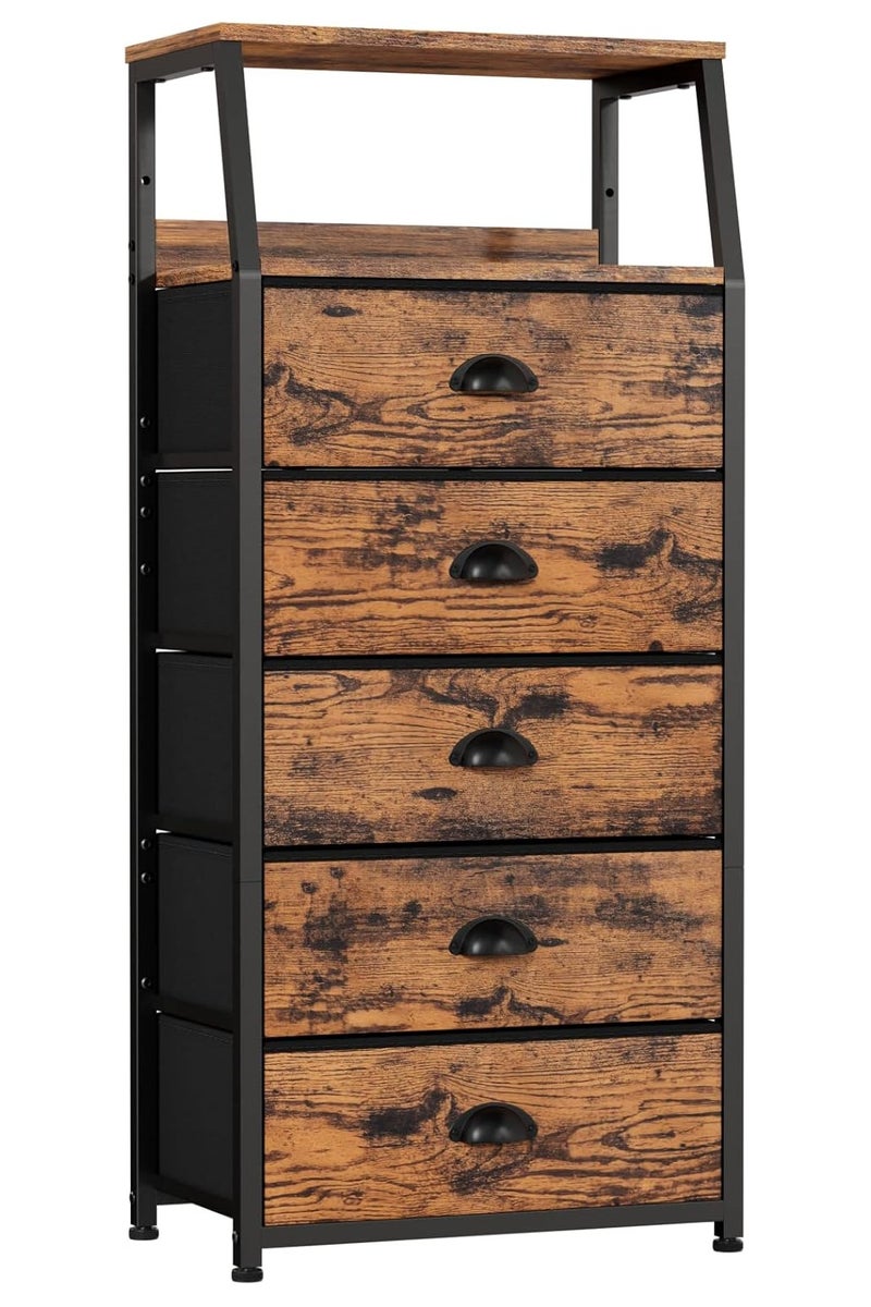 Chulovs Black Chest of Drawers with 5 Drawers, Vertical Storage Tower Fabric Chest for Bedroom, Hallway, Entryway, Nursery, Closet Organizer, Nightstand Bedside Furniture, Durable Steel Frame, Wooden Top  - Image 1