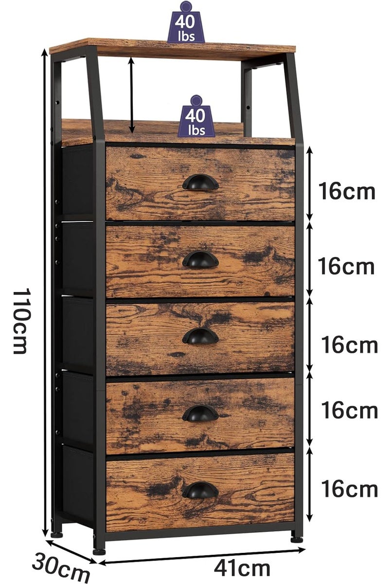 Chulovs Black Chest of Drawers with 5 Drawers, Vertical Storage Tower Fabric Chest for Bedroom, Hallway, Entryway, Nursery, Closet Organizer, Nightstand Bedside Furniture, Durable Steel Frame, Wooden Top  - Image 2