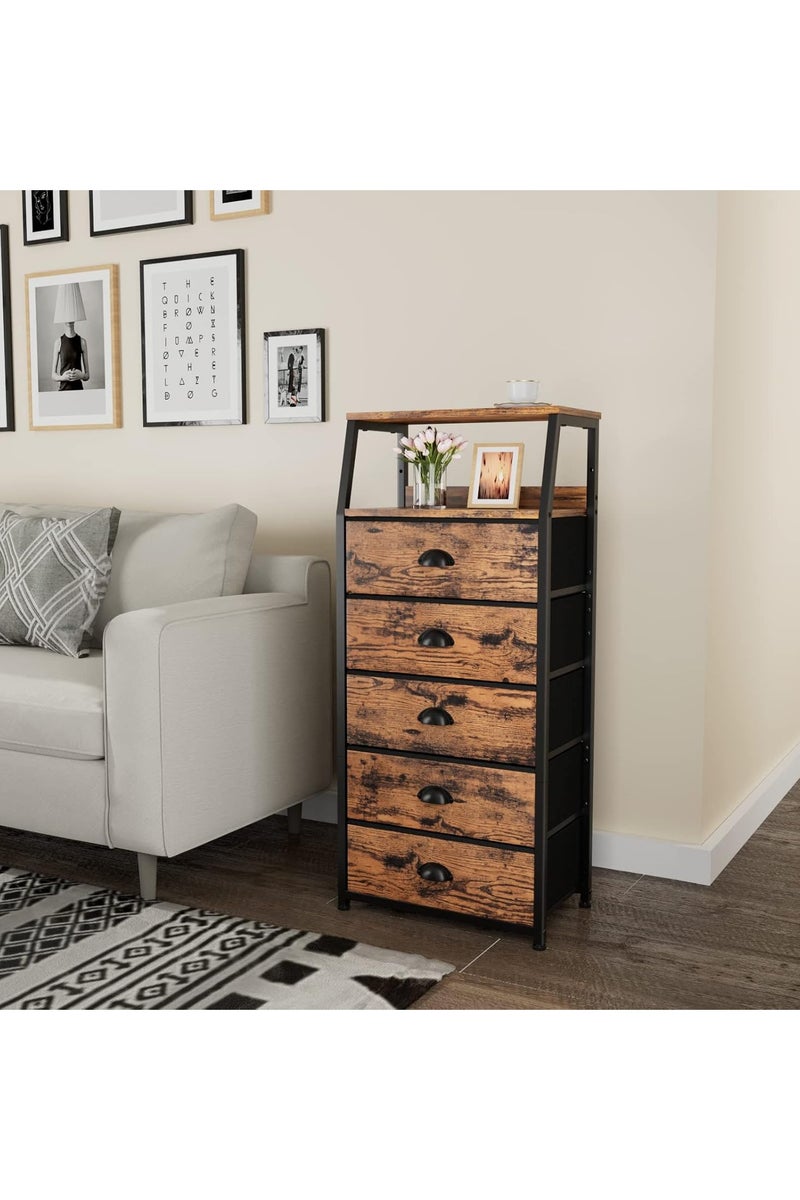 Chulovs Black Chest of Drawers with 5 Drawers, Vertical Storage Tower Fabric Chest for Bedroom, Hallway, Entryway, Nursery, Closet Organizer, Nightstand Bedside Furniture, Durable Steel Frame, Wooden Top  - Image 3
