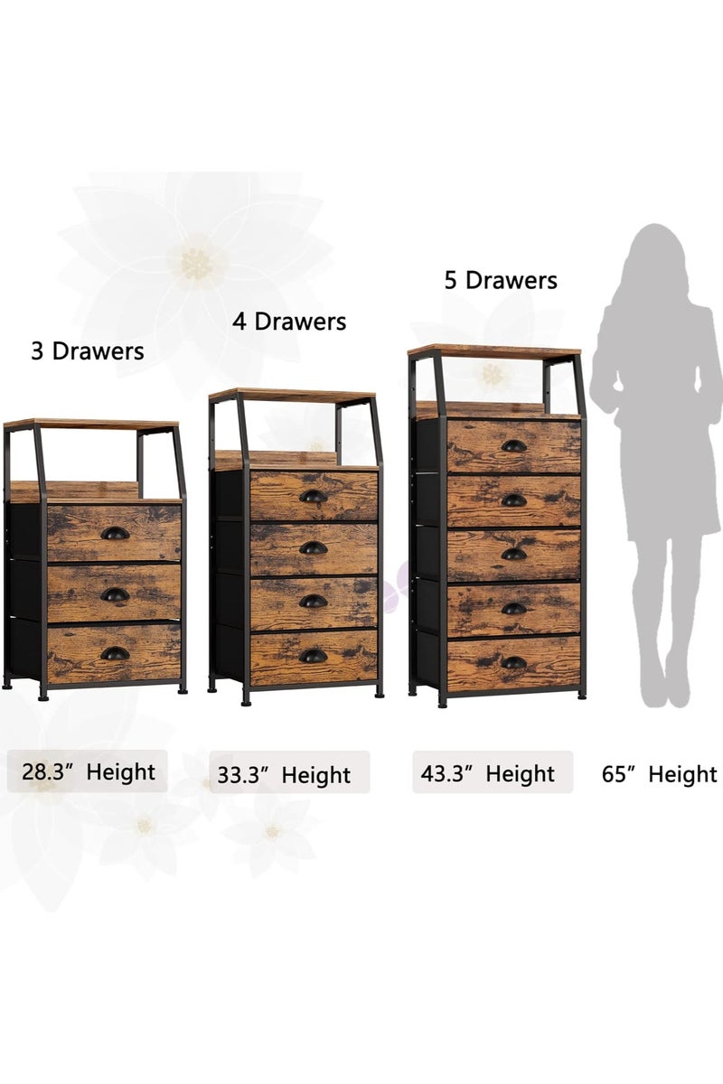 Chulovs Black Chest of Drawers with 5 Drawers, Vertical Storage Tower Fabric Chest for Bedroom, Hallway, Entryway, Nursery, Closet Organizer, Nightstand Bedside Furniture, Durable Steel Frame, Wooden Top  - Image 4