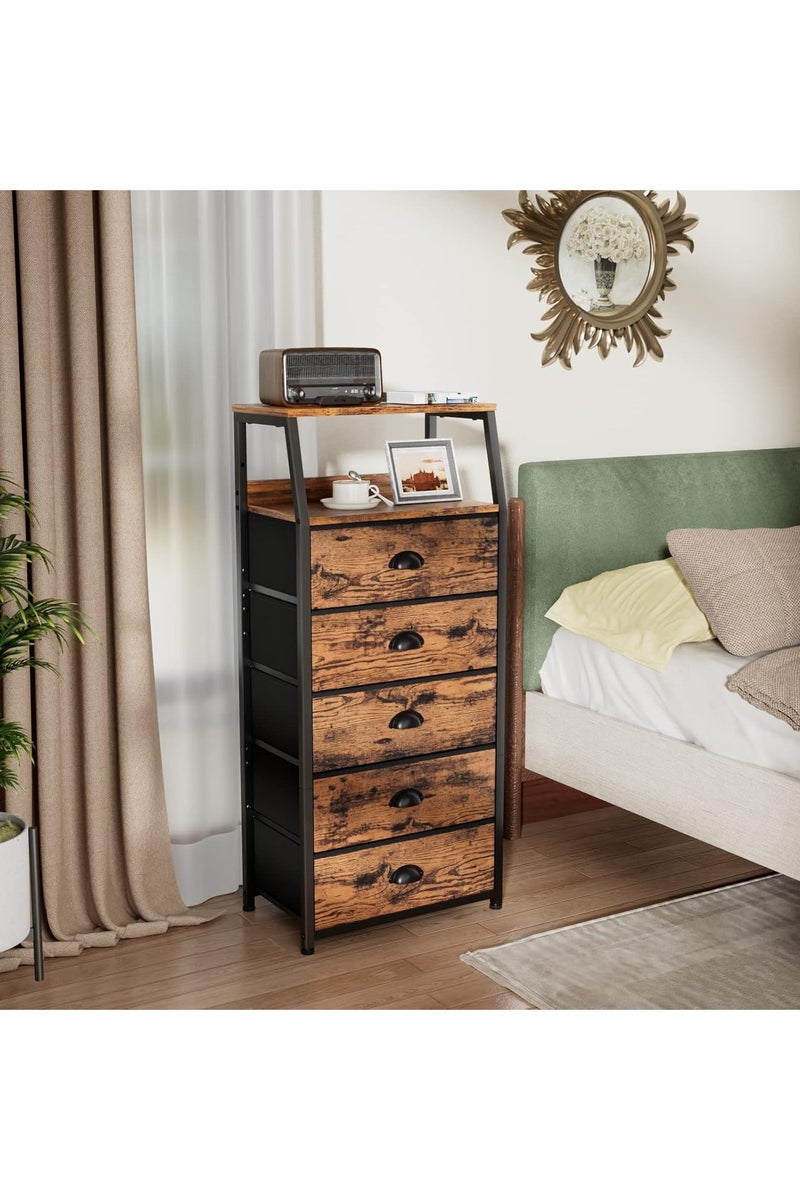 Chulovs Black Chest of Drawers with 5 Drawers, Vertical Storage Tower Fabric Chest for Bedroom, Hallway, Entryway, Nursery, Closet Organizer, Nightstand Bedside Furniture, Durable Steel Frame, Wooden Top  - Image 5