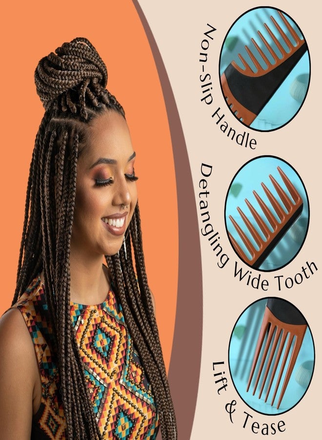 ALAZCO Premium Duo Combo Detangling Hair Lifting Comb Wide Tooth Teasing Curly Straight Thick Wet Shower Wavy Afro Long Mohawk Wigs Men Women Volume Styling Heat Resistant Non-Slip - Image 2