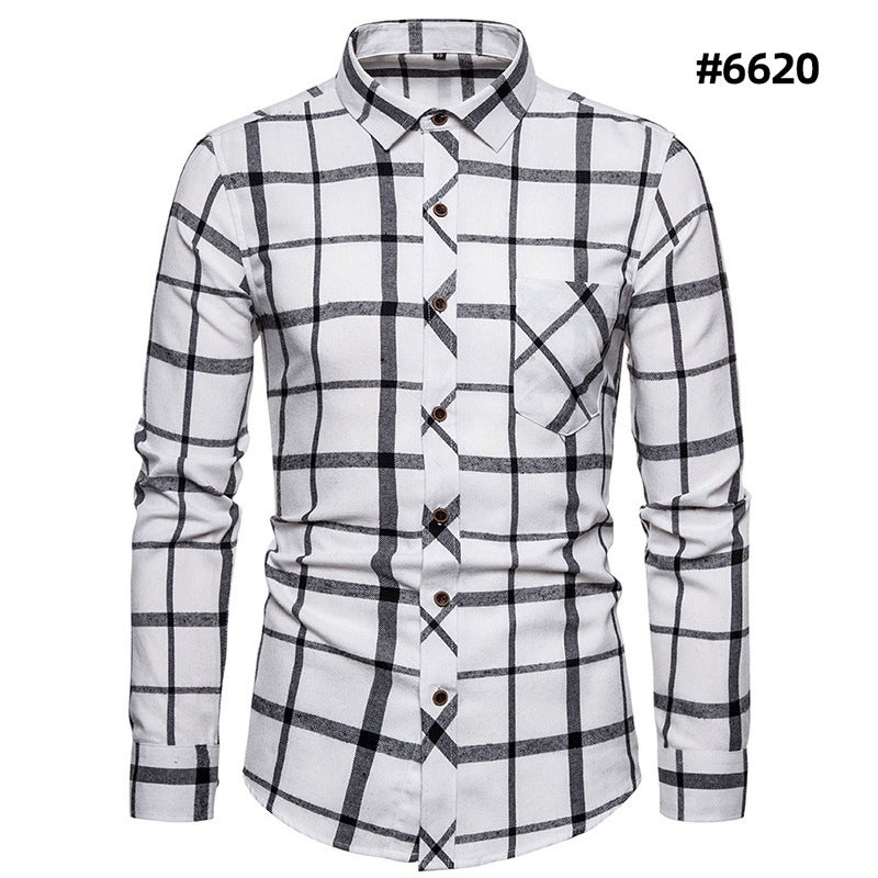 Plaid Shirt Collection Perennial Foreign Trade Mens Fashion Long Sleeve Plaid Shirt Business Casual Shirt Mens Cardigan 6620