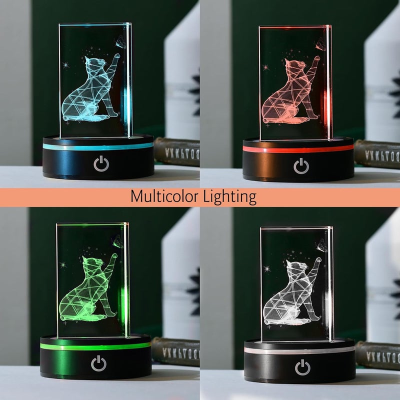 IFOLAINA LED Light Base Lighted Display Stand for Crystal 3D Photo Glass Art Tumbler RGB Multicolor Lighting Round Black Pedestal - Flat - Image 2