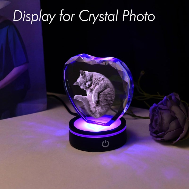 IFOLAINA LED Light Base Lighted Display Stand for Crystal 3D Photo Glass Art Tumbler RGB Multicolor Lighting Round Black Pedestal - Flat - Image 4