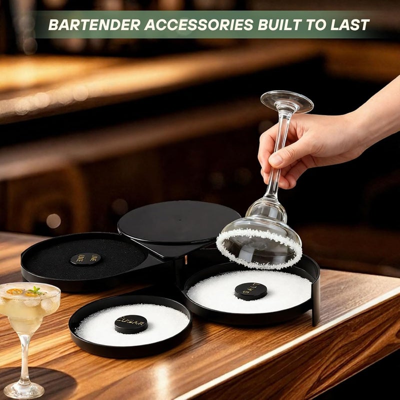 WELKOR 2 Pack Glass Rimming Station with 4-Swing Out Trays,Bar Glass Rimmer for Margarita and Cocktail, Bartender Tool,Salt Box Spice Container - Image 4