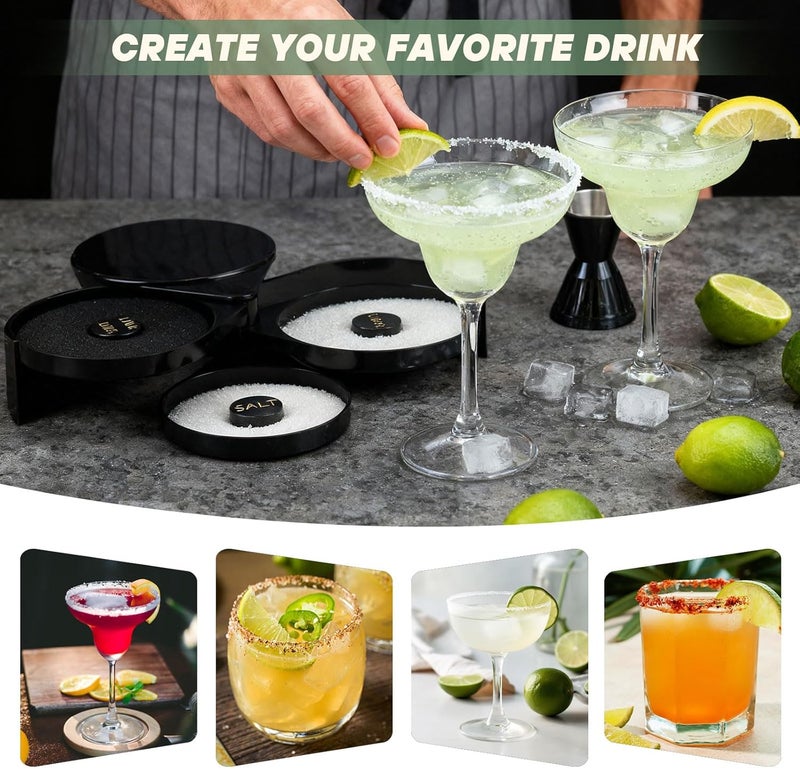 WELKOR 2 Pack Glass Rimming Station with 4-Swing Out Trays,Bar Glass Rimmer for Margarita and Cocktail, Bartender Tool,Salt Box Spice Container - Image 3