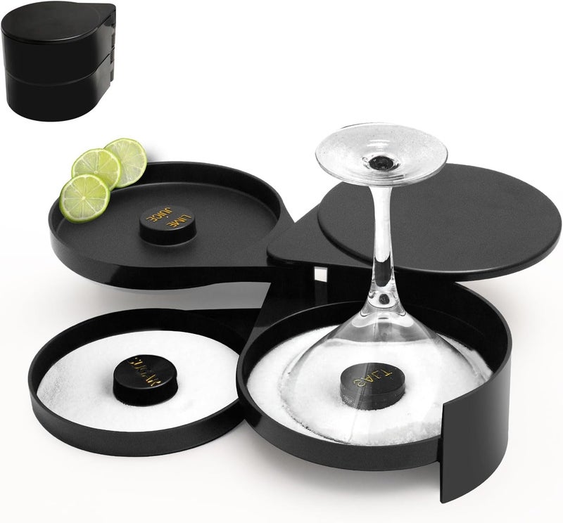 WELKOR 2 Pack Glass Rimming Station with 4-Swing Out Trays,Bar Glass Rimmer for Margarita and Cocktail, Bartender Tool,Salt Box Spice Container - Image 1